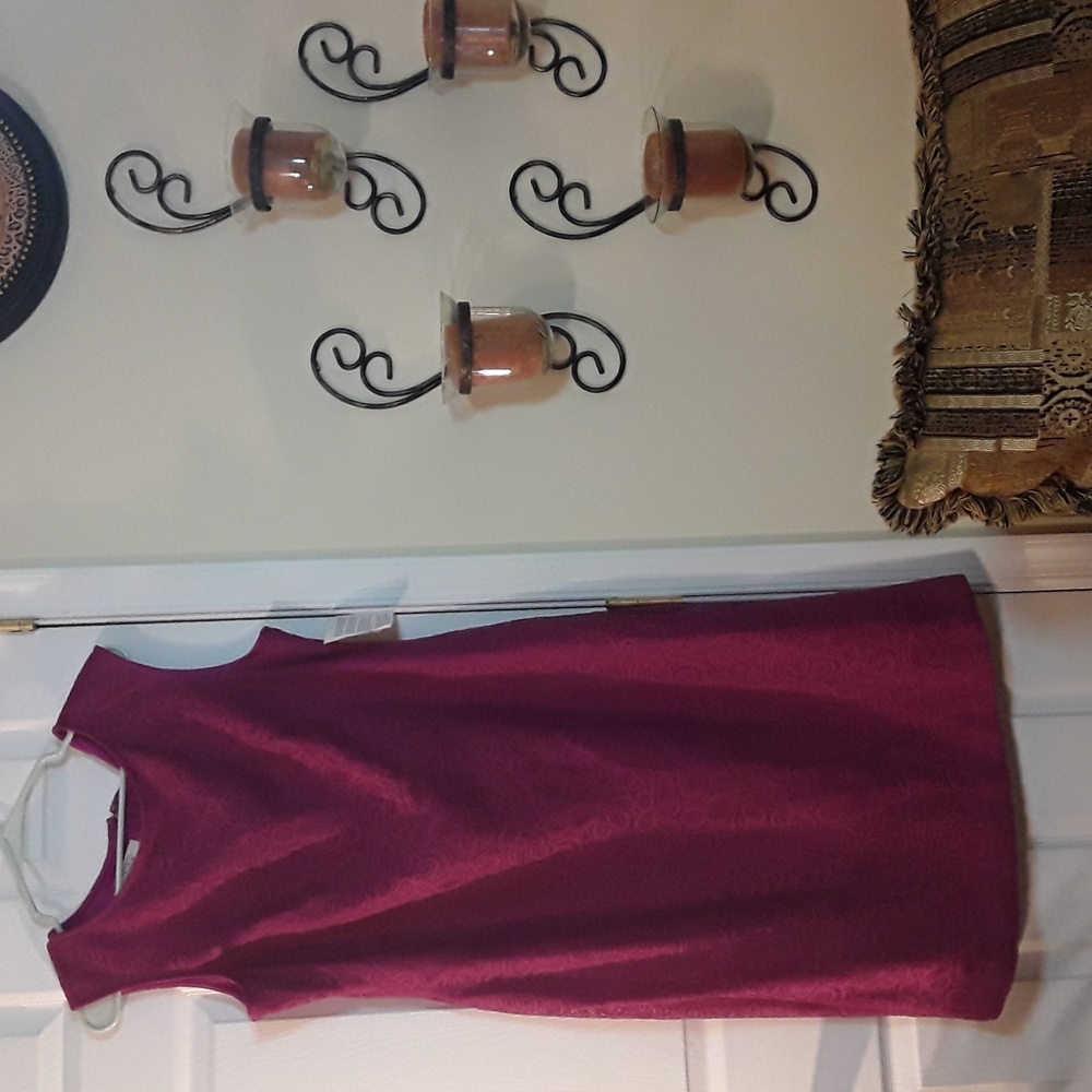 Kasper Sleeveless Jacquard Dress in Deep Berry